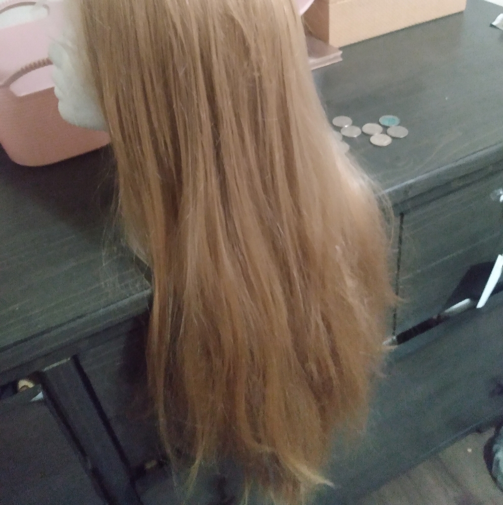 22 inch blonde human hair wig with adjustable band.